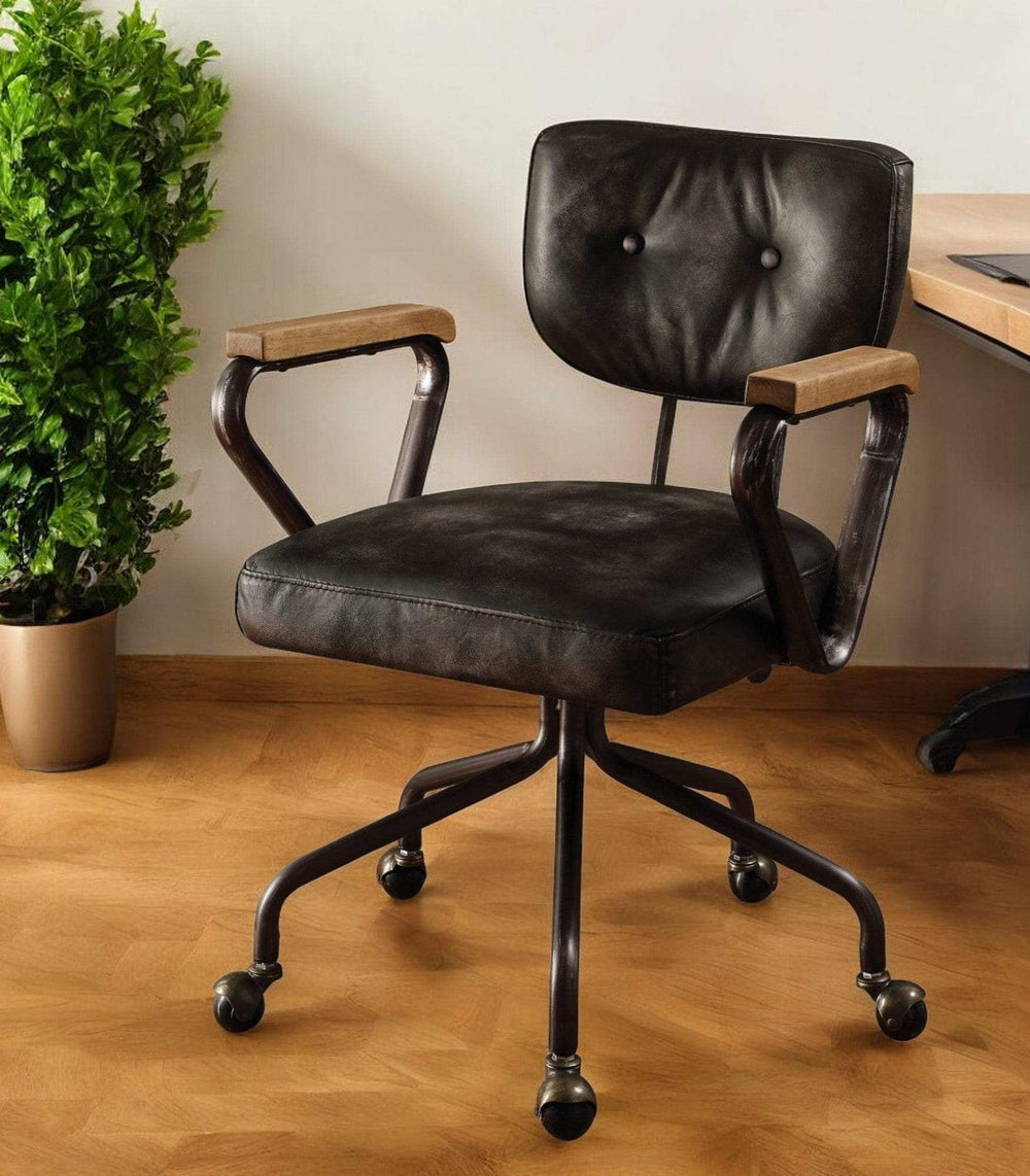 Black and Dark Brown Adjustable Swivel Leather Rolling Executive Office Chair - Homeroots - Flyclothing LLC