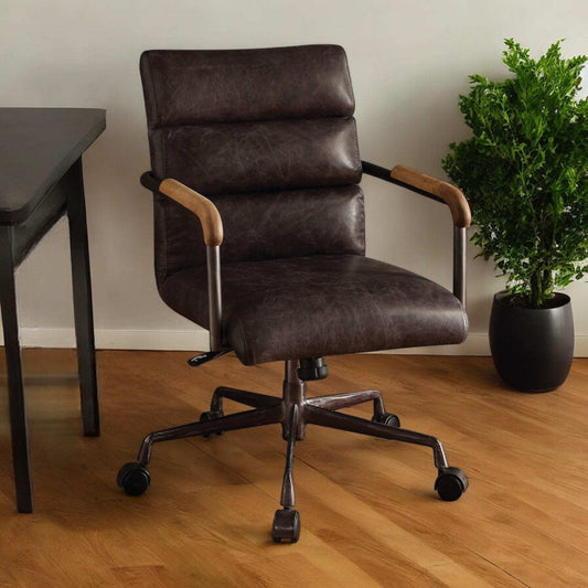 Black Adjustable Swivel Faux Leather Rolling Office Chair - Homeroots - Flyclothing LLC