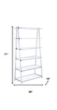 71" White and Silver Metal and Glass Five Tier Ladder Bookcase - Homeroots