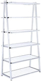 71" White and Silver Metal and Glass Five Tier Ladder Bookcase - Homeroots