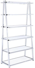 71" White and Silver Metal and Glass Five Tier Ladder Bookcase - Homeroots