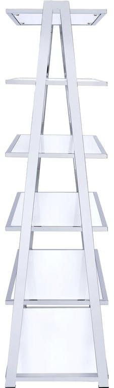 71" White and Silver Metal and Glass Five Tier Ladder Bookcase - Homeroots