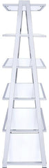 71" White and Silver Metal and Glass Five Tier Ladder Bookcase - Homeroots