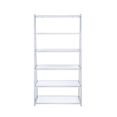 71" White and Silver Metal and Glass Five Tier Ladder Bookcase - Homeroots
