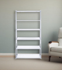 71" White and Silver Metal and Glass Five Tier Ladder Bookcase - Homeroots