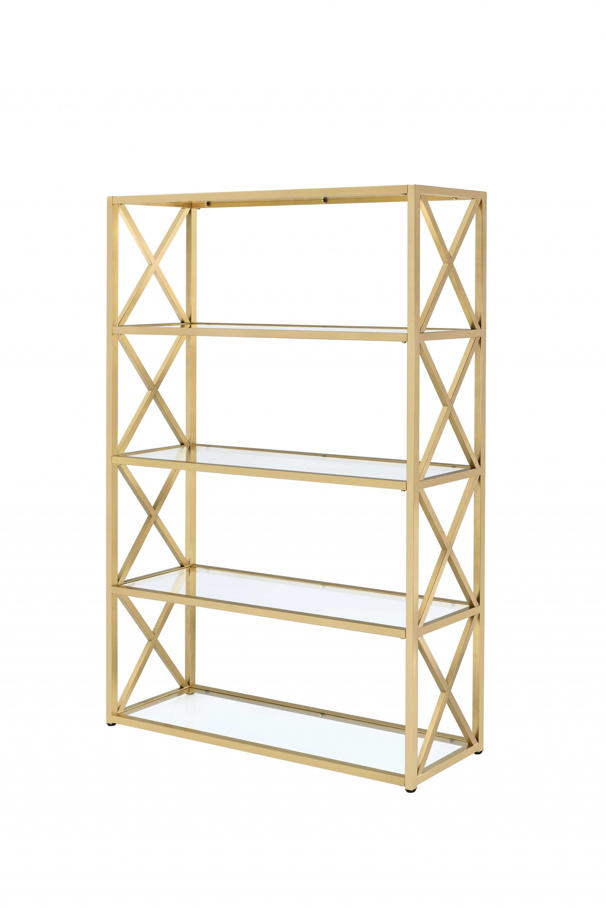 77" Gold Metal and Glass Four Tier Etagere Bookcase - Homeroots