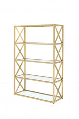 77" Gold Metal and Glass Four Tier Etagere Bookcase - Homeroots