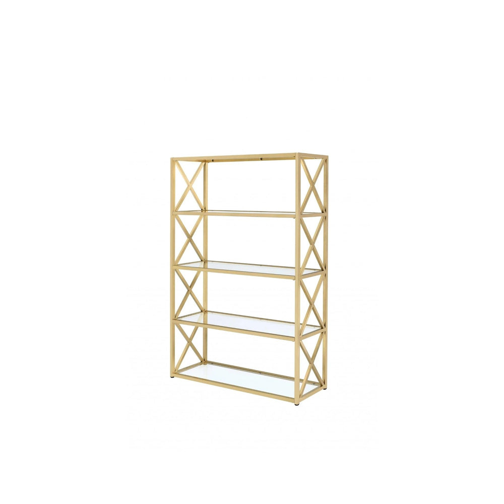 77" Gold Metal and Glass Four Tier Etagere Bookcase - Homeroots - Flyclothing LLC