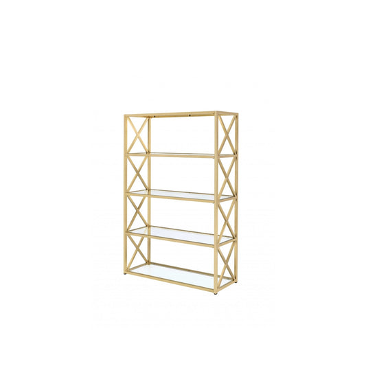 77" Gold Metal and Glass Four Tier Etagere Bookcase - Homeroots
