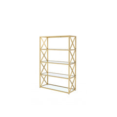 77" Gold Metal and Glass Four Tier Etagere Bookcase - Homeroots