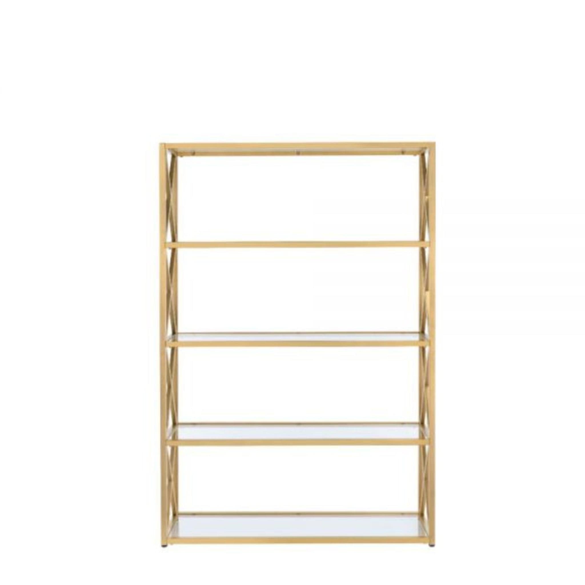 77" Gold Metal and Glass Four Tier Etagere Bookcase - Homeroots