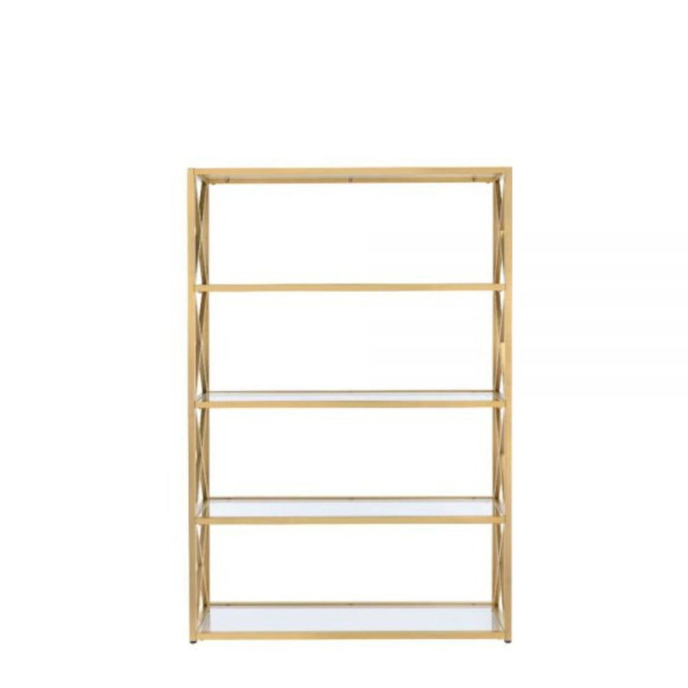 77" Gold Metal and Glass Four Tier Etagere Bookcase - Homeroots - Flyclothing LLC