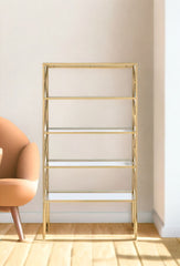 77" Gold Metal and Glass Four Tier Etagere Bookcase - Homeroots