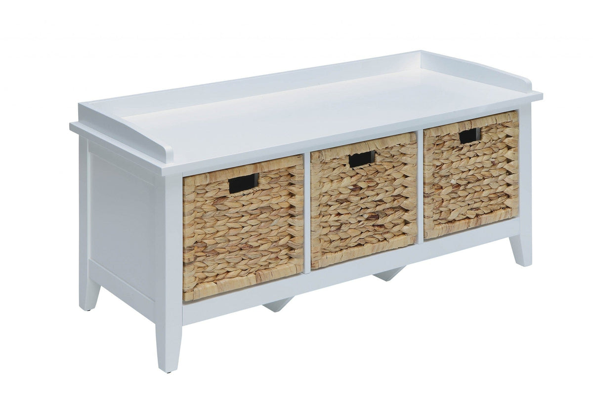 43" White Bench with Drawers - Homeroots - Flyclothing LLC