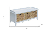 43" White Bench with Drawers - Homeroots