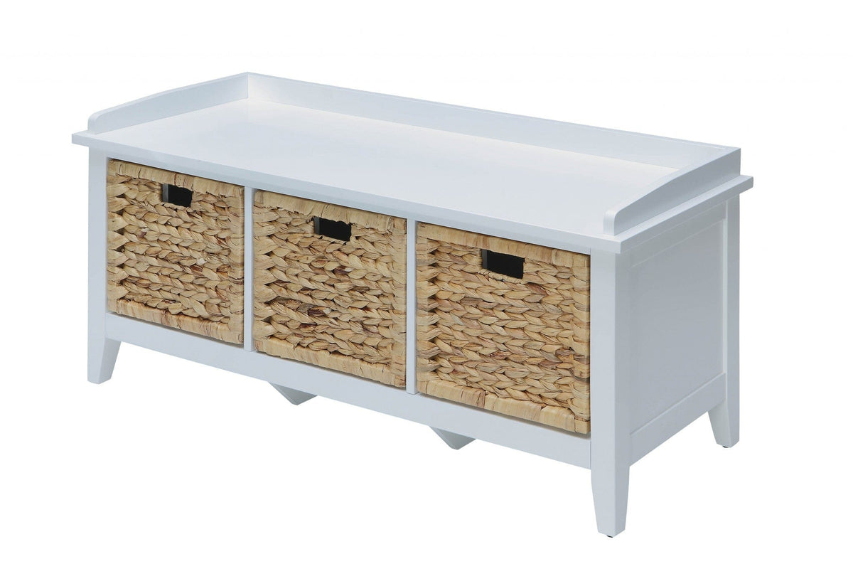 43" White Bench with Drawers - Homeroots - Flyclothing LLC