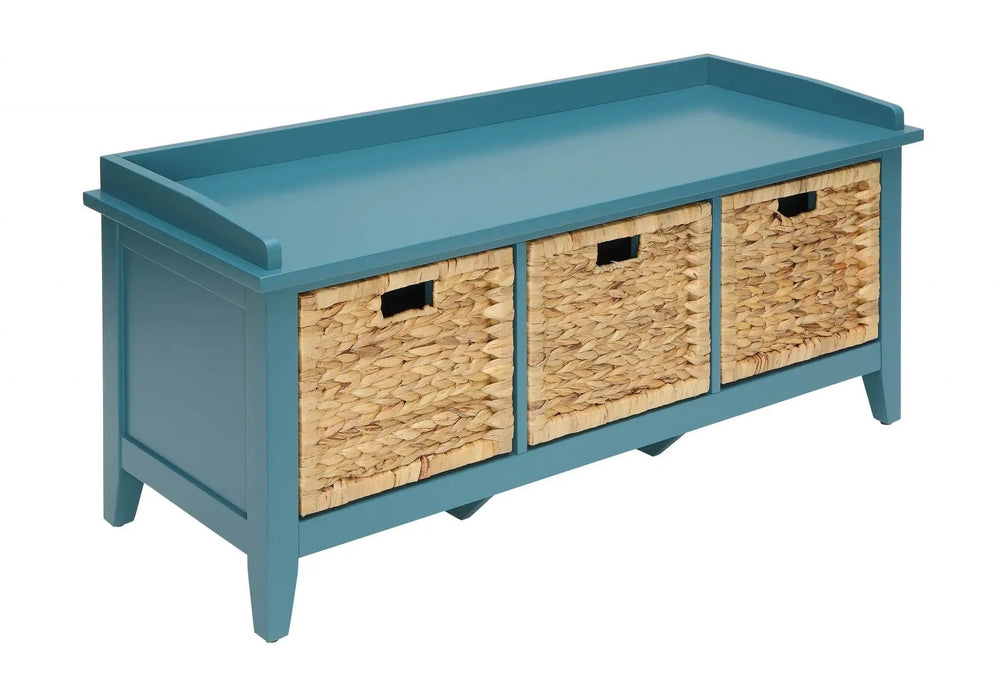 43" Teal Blue Solid Wood Storage Bench with Drawers - Homeroots