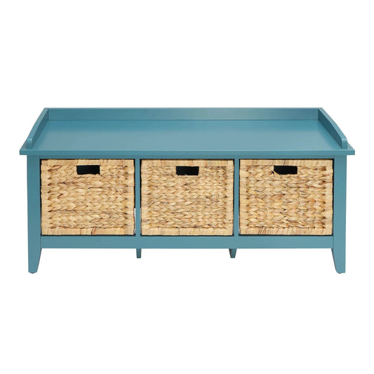 43" Teal Blue Solid Wood Storage Bench with Drawers - Homeroots