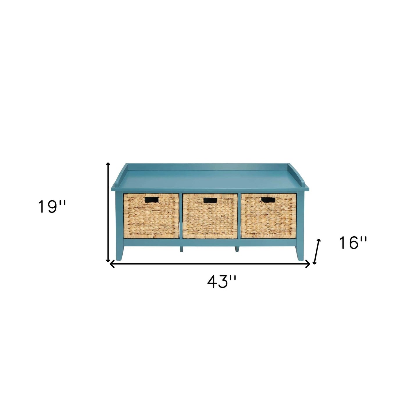 43" Teal Blue Solid Wood Storage Bench with Drawers - Homeroots - Flyclothing LLC