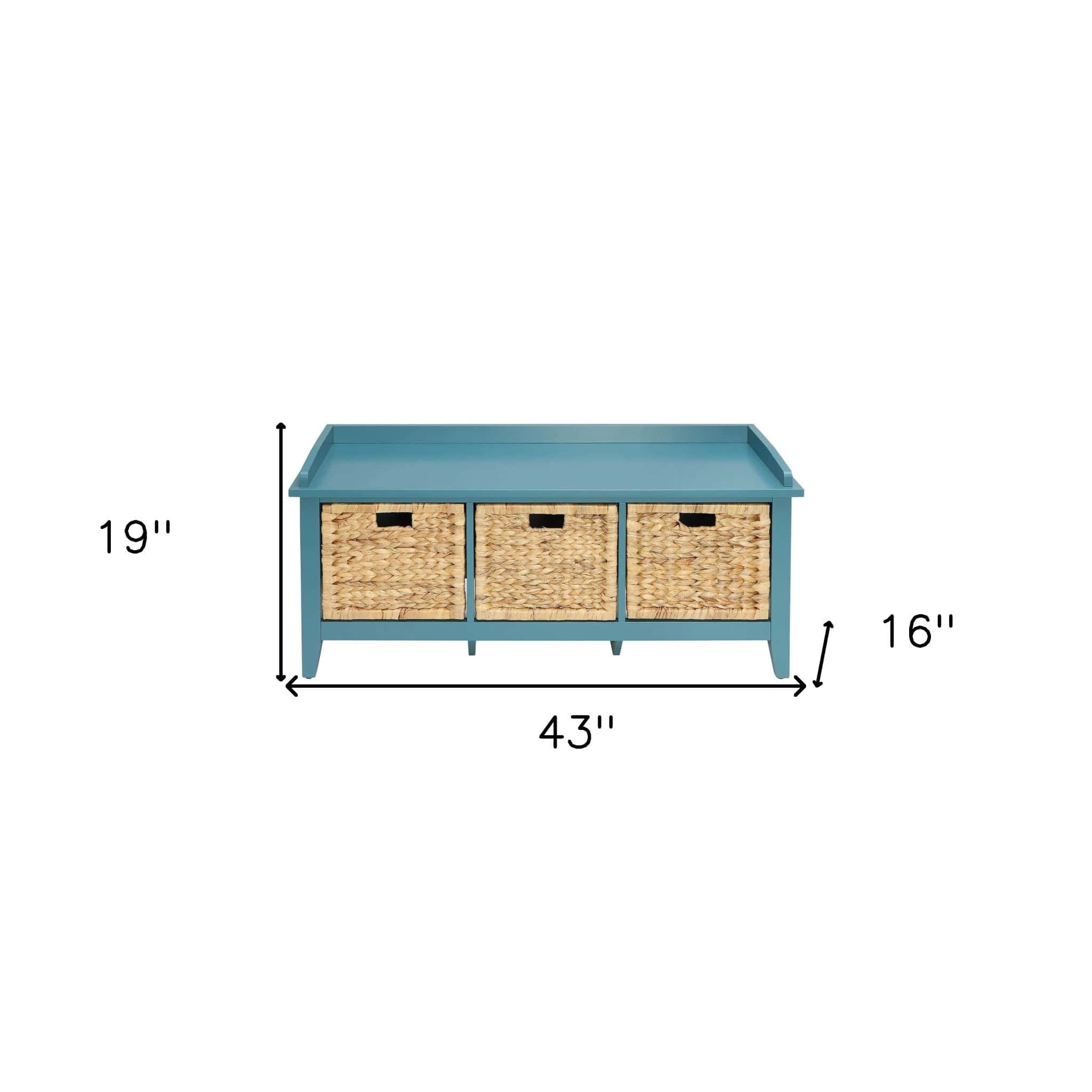 43" Teal Blue Solid Wood Storage Bench with Drawers - Homeroots - Flyclothing LLC