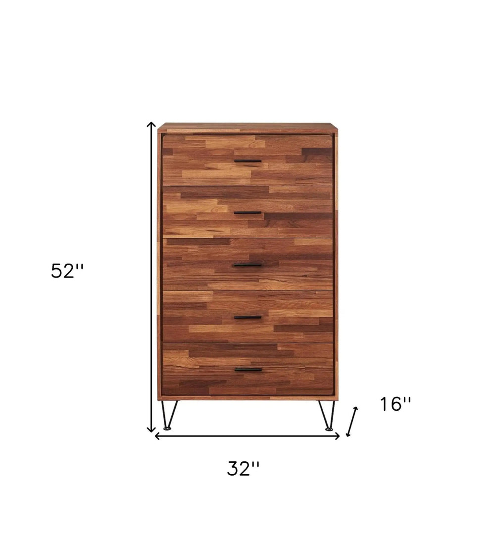 32" Brown Five Drawer Dresser - Homeroots
