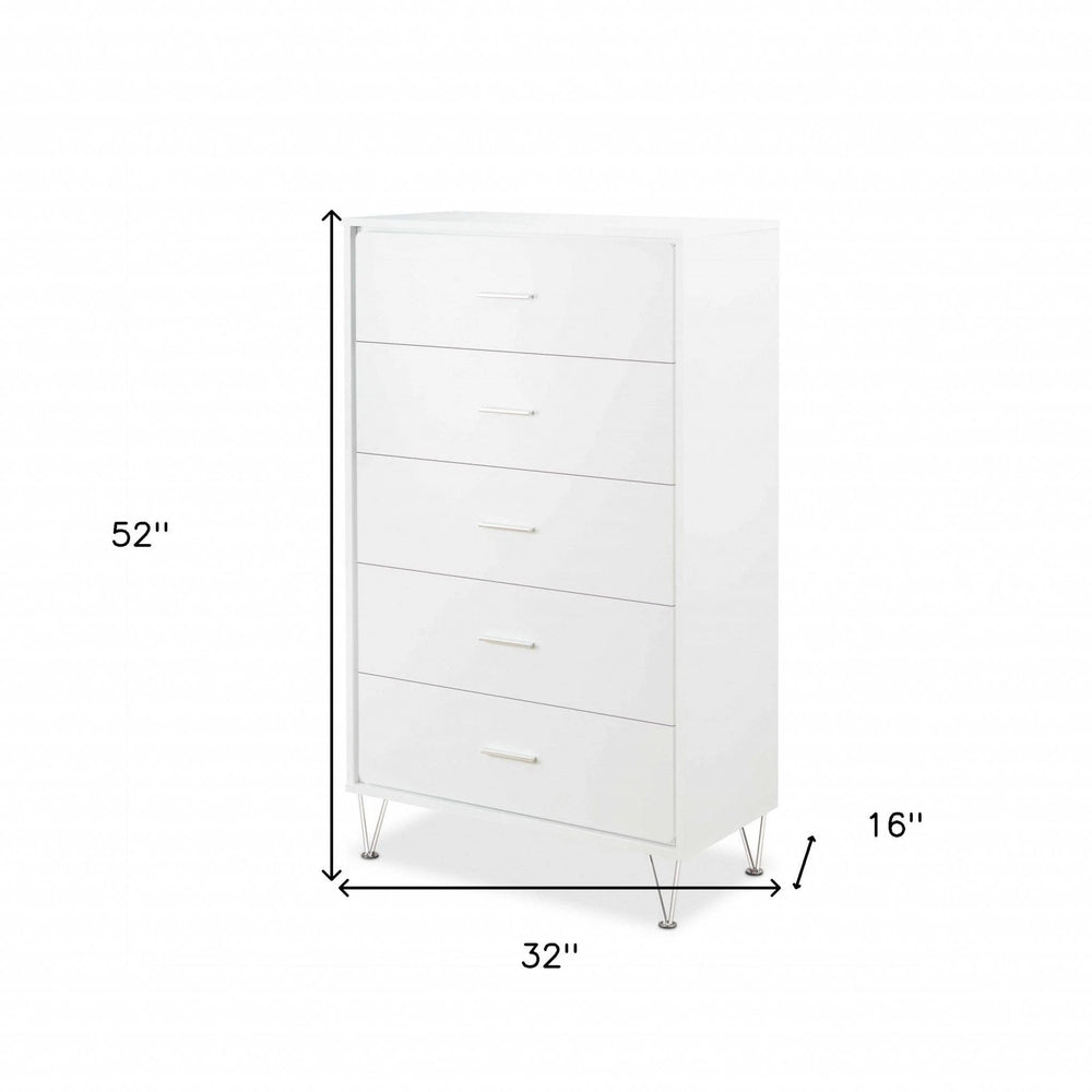32" White Five Drawer Standard Chest - Homeroots