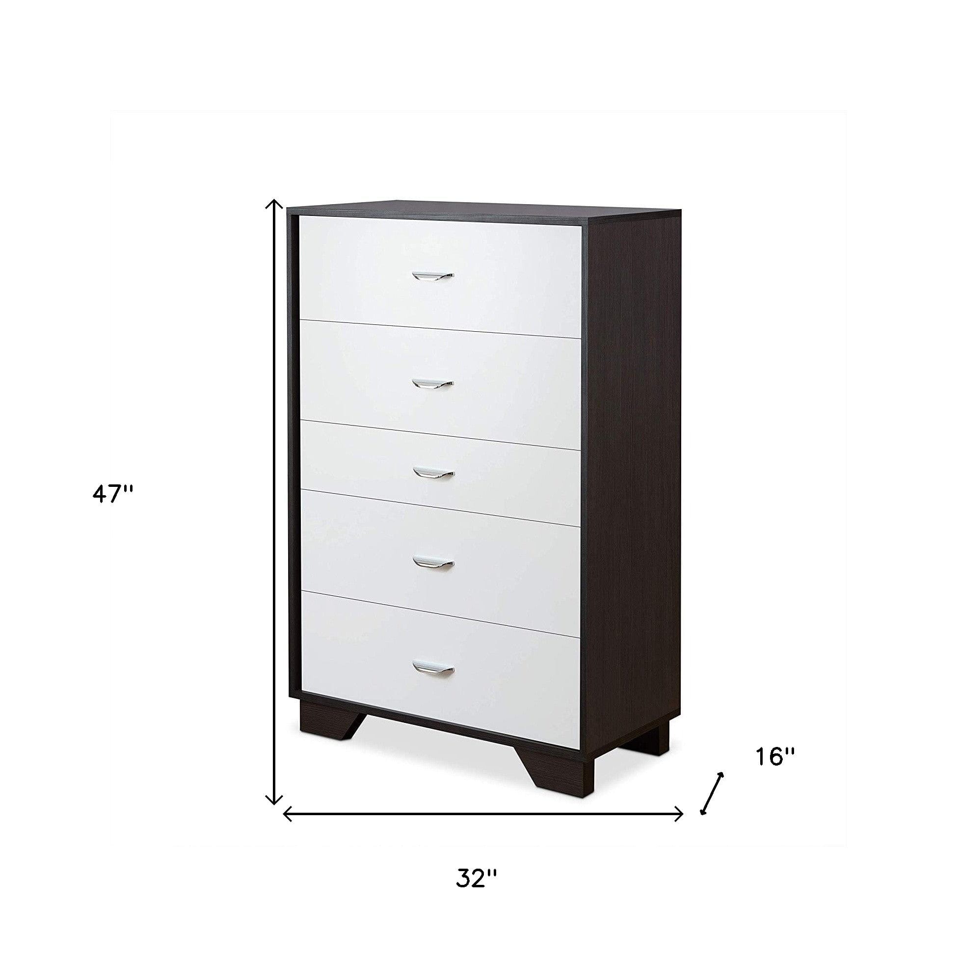 32" Brown and White Five Drawer Standard Chest - Homeroots - Flyclothing LLC