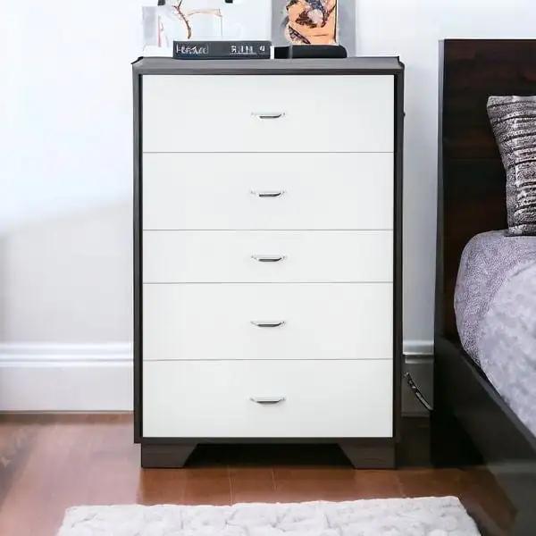 32" Brown and White Five Drawer Standard Chest - Homeroots - Flyclothing LLC