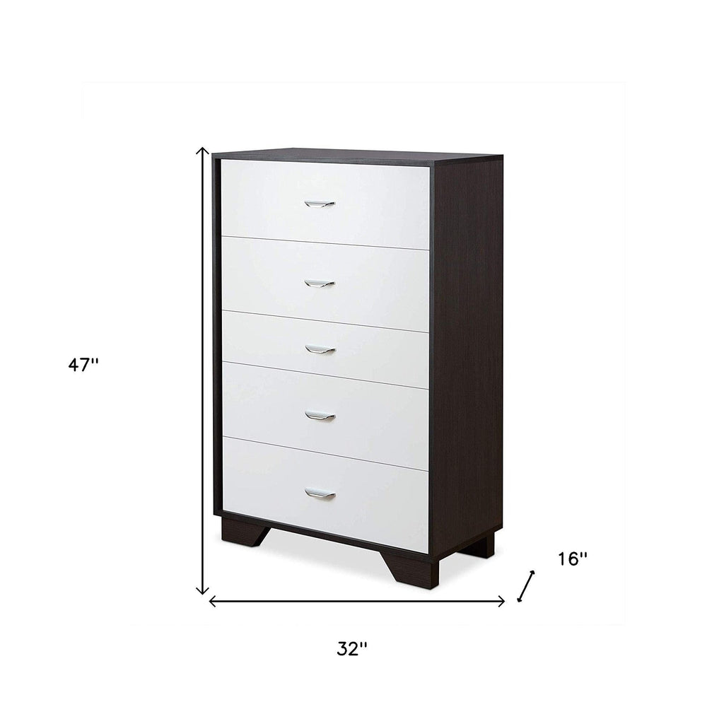 32" Brown and White Five Drawer Standard Chest - Homeroots