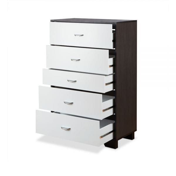 32" Brown and White Five Drawer Standard Chest - Homeroots