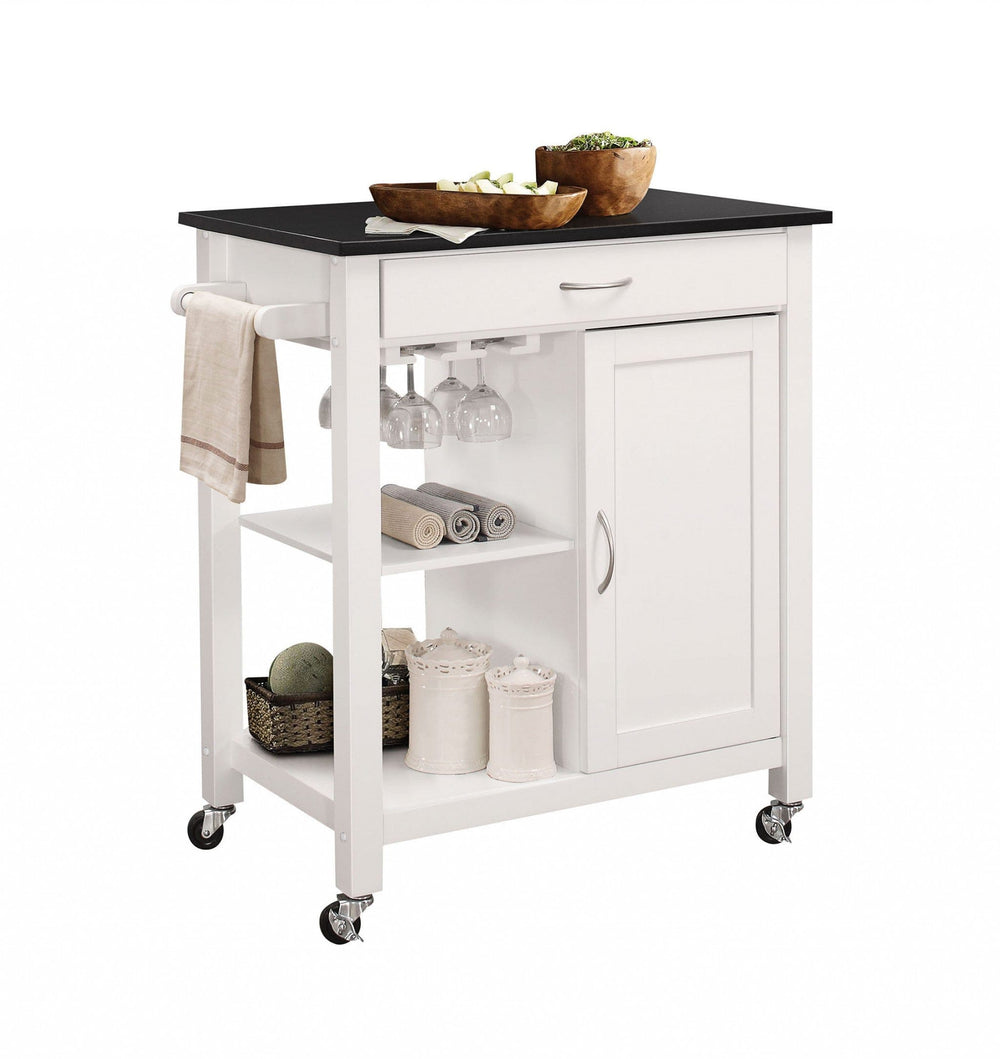 32" X 19" X 34" Black And White Rubber Wood Kitchen Cart - Homeroots