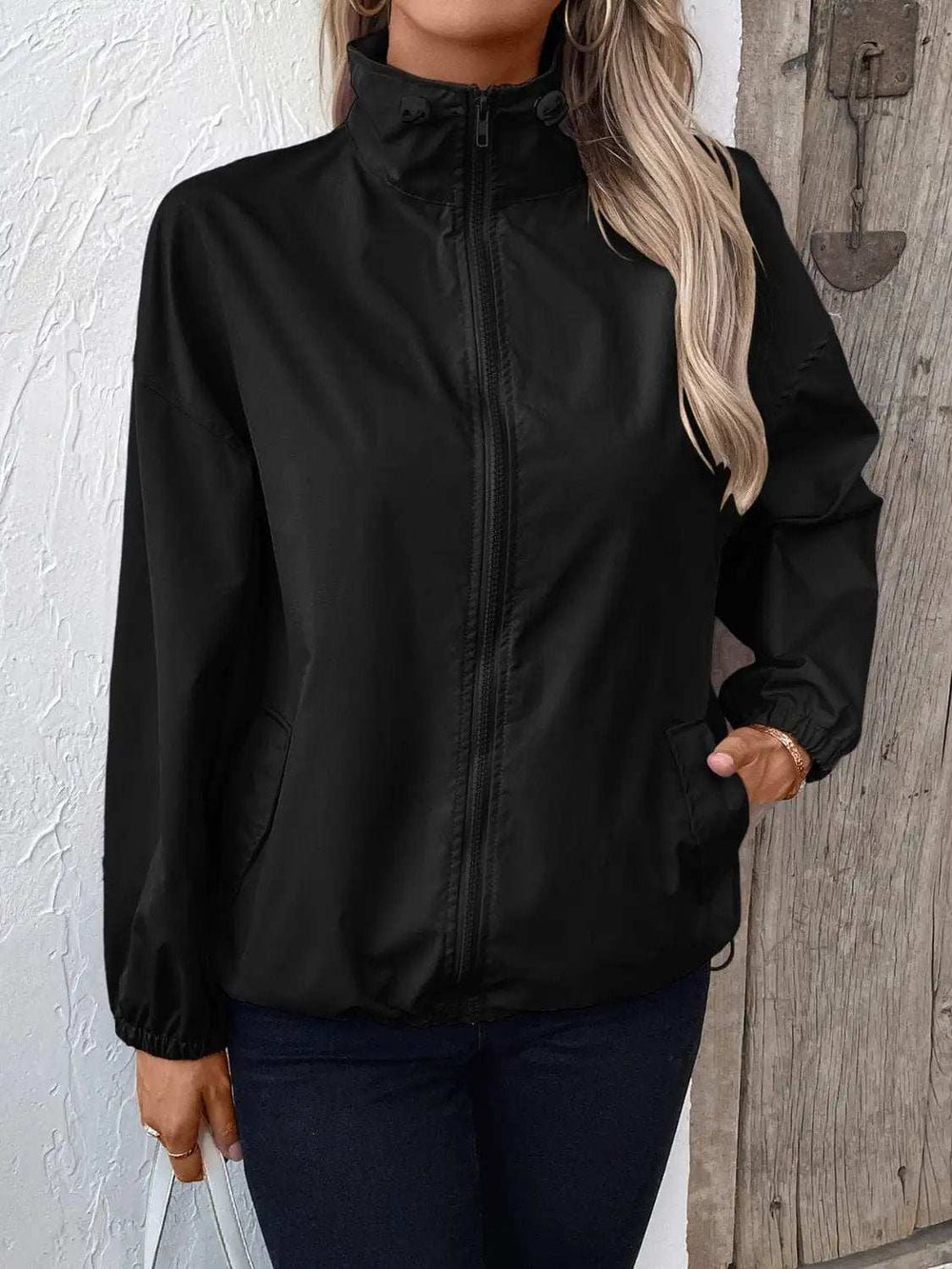 Pocketed Zip Up Long Sleeve Jacket - Trendsi - Flyclothing LLC