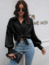 Button Up Dropped Shoulder Lantern Sleeve Shirt - Trendsi - Flyclothing LLC