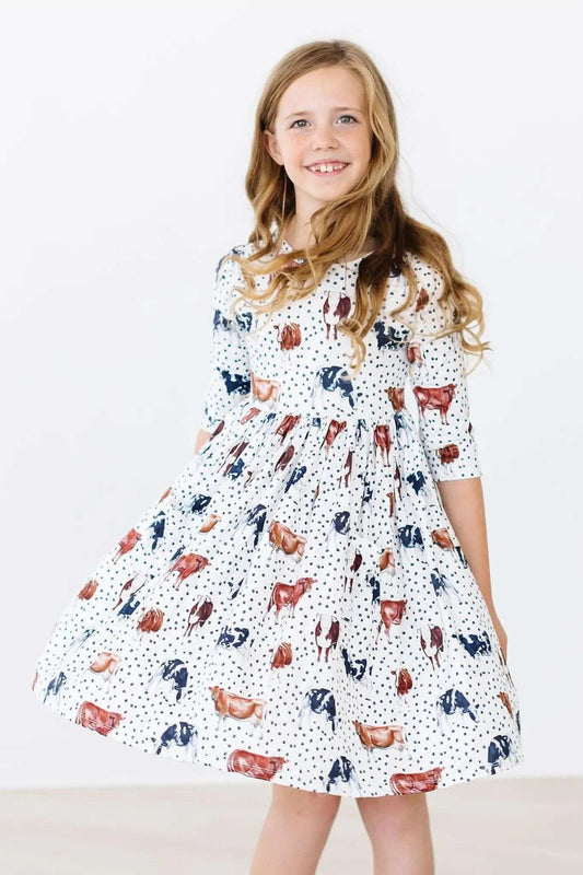 Moo Meadows 3/4 Sleeve Pocket Twirl Dress - Mila & Rose ® - Flyclothing LLC