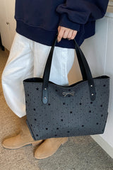 Polyester Bow Polka Dot Tote Bag - Trendsi