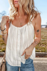 Lace Detail Ruffled Buttoned Loose Fit Tank Top - Trendsi - Flyclothing LLC