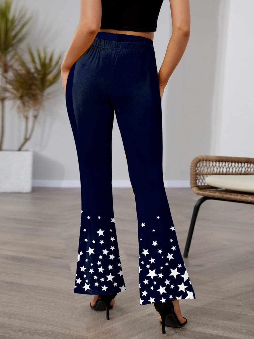 Star Elastic Waist Bootcut Pants - Trendsi - Flyclothing LLC