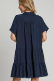 Umgee Full Size Raw Hem Folded Sleeve Tiered Dress Plus Size - Trendsi