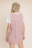 Cotton Bleu by Nu Label Contrast Striped Short Sleeve T-Shirt - Trendsi