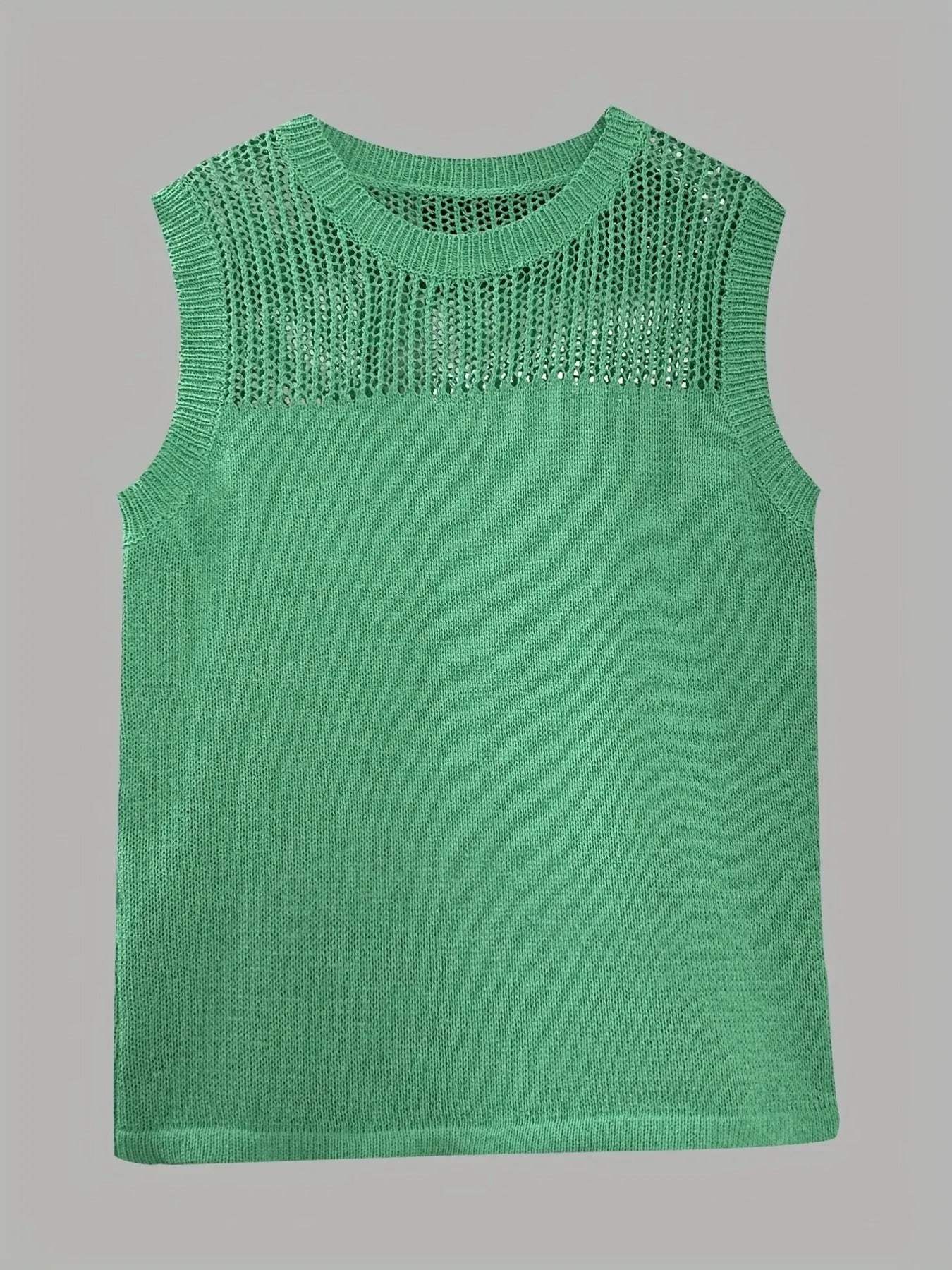 Openwork Round Neck Sweater Vest - Trendsi - Flyclothing LLC