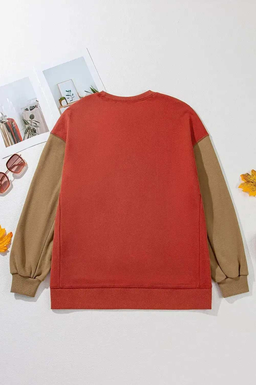 Contrast Round Neck Long Sleeve Sweatshirt - Trendsi - Flyclothing LLC