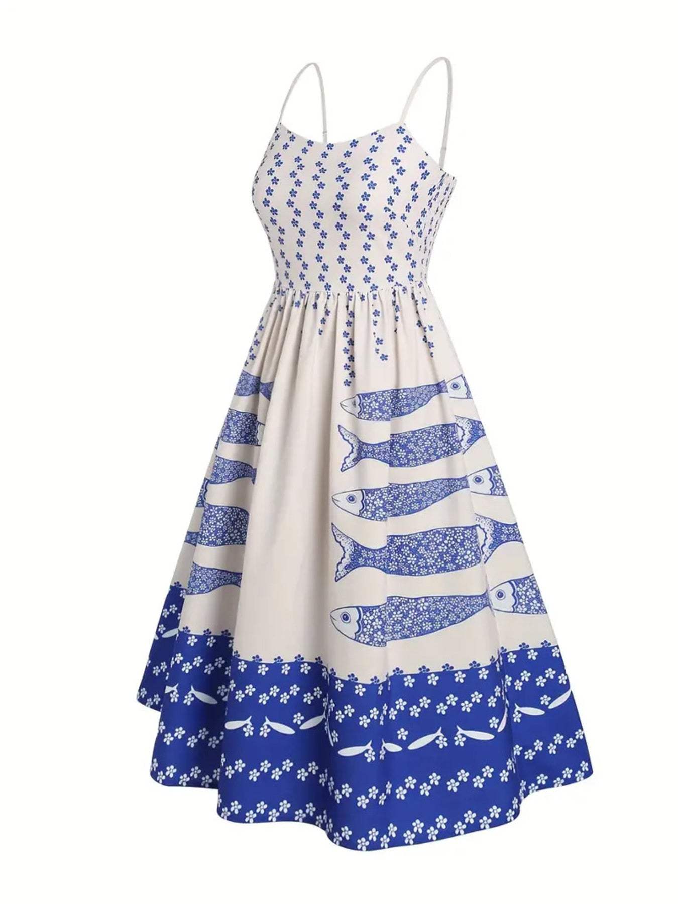 Sardine Print Spaghetti Strap Midi Dress - Trendsi - Flyclothing LLC