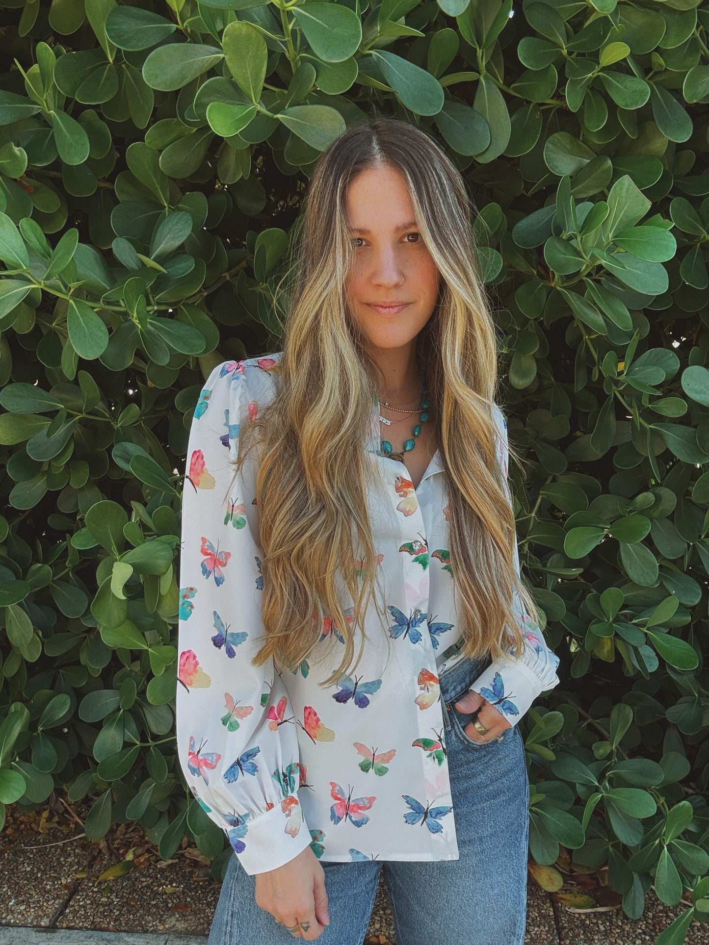 Eyes Without a Face Butterfly Button Up Blouse - Lil Bee's Bohemian - Flyclothing LLC