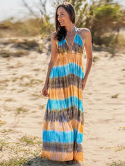 Tie-Dye Halter Neck Sleeveless Dress Trendsi