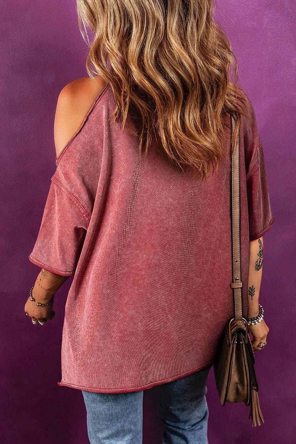 One Shoulder Half Sleeve Oversized Tunic T Shirt - Trendsi - Flyclothing LLC