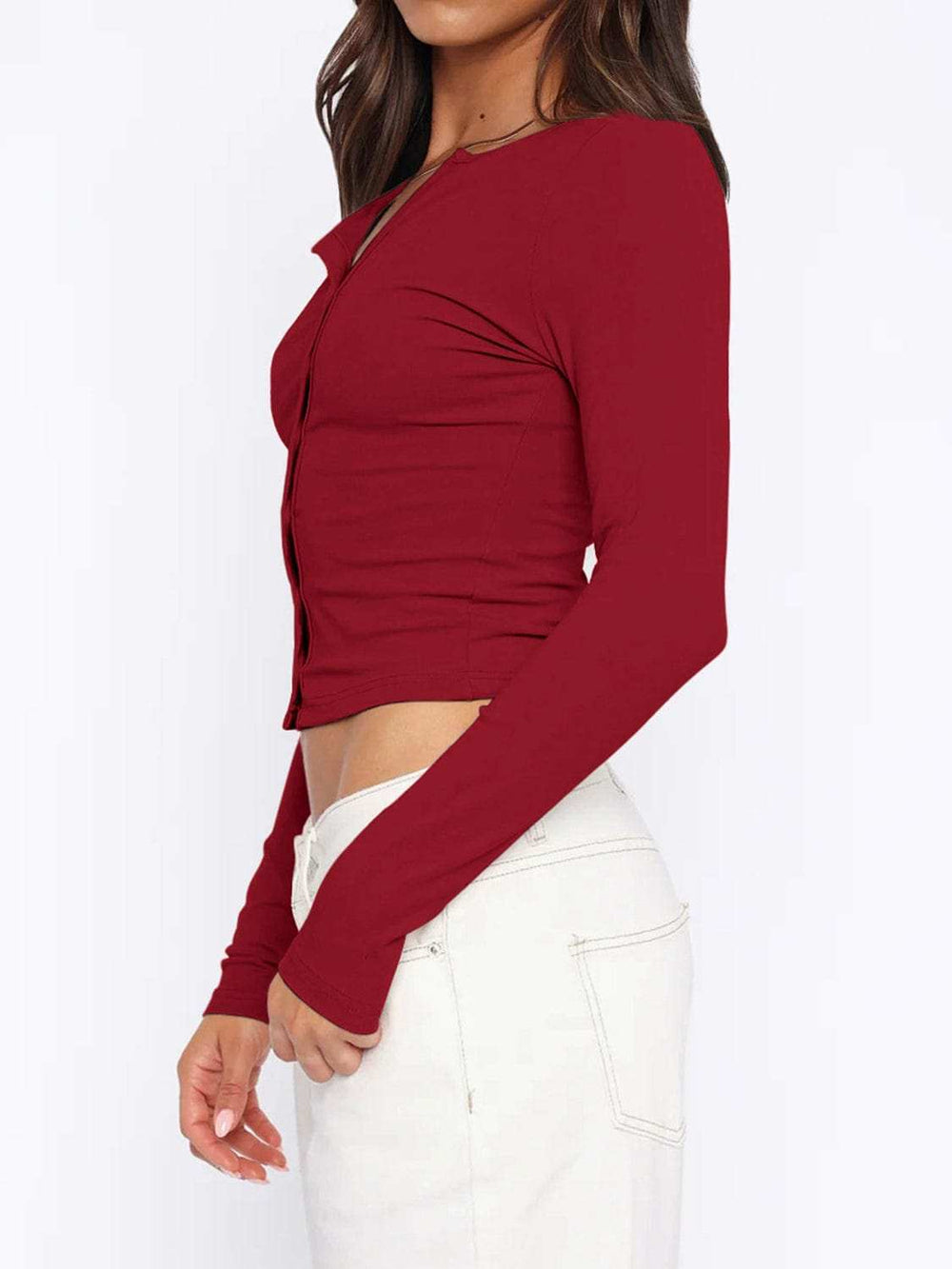 Button Down Long Sleeve Top - Trendsi - Flyclothing LLC