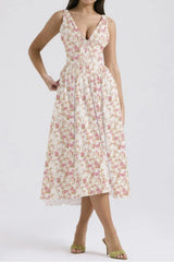 Floral V-Neck Sleeveless Midi Dress with Pockets - Trendsi - Flyclothing LLC