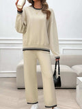 Round Neck Dropped Shoulder Top and Pants Sweater Set - Trendsi - Flyclothing LLC