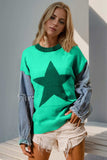 Double Take Full Size Star Pattern Raw Edge Long Sleeve Sweater - Trendsi - Flyclothing LLC