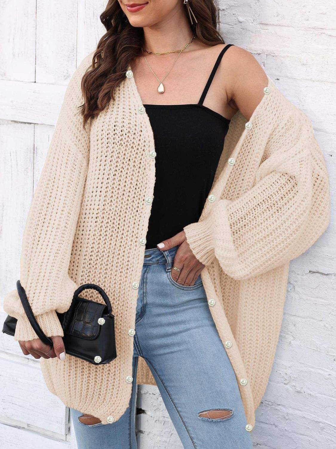 Open Front Long Sleeve Cardigan - Trendsi - Flyclothing LLC